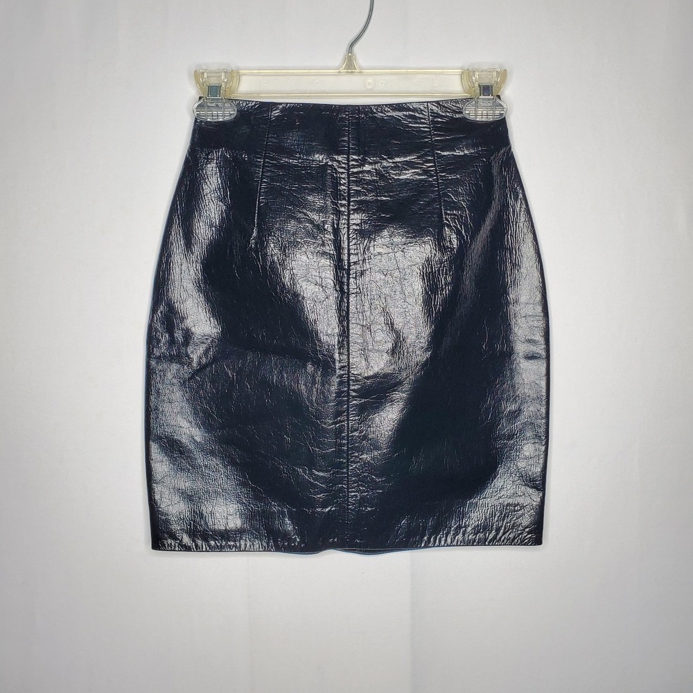 Blumarine Italy Sheepskin Leather Mini Skirt XXS 23 Black Shiny Pencil Designer